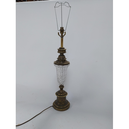 182 - Victorian cut glass and brass table lamp. {70 cm H x 15 cm Dia.}