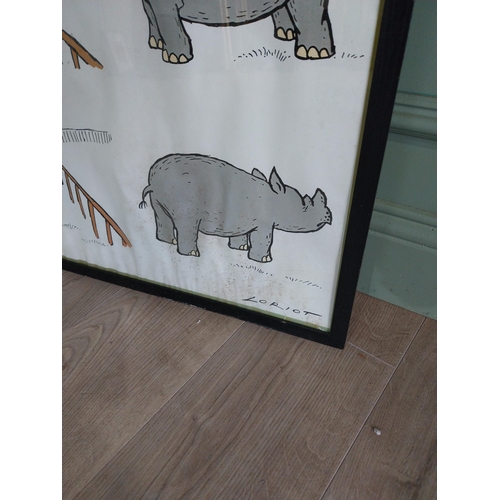 184 - Framed Loriot coloured print Comical scene {102 cm H x 70 cm W}.