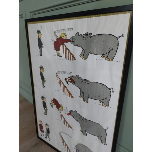 184 - Framed Loriot coloured print Comical scene {102 cm H x 70 cm W}.