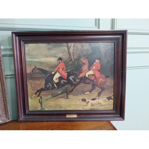 185 - Two Edwardian oleographs Hunting scenes {50 cm H x 58 cm W and 45 cm H x 57 cm W}.