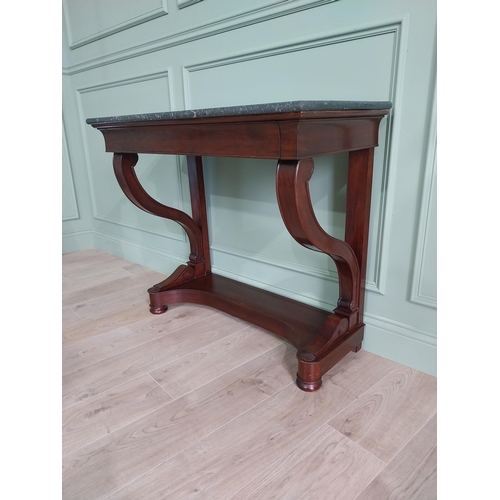 187 - Good quality French mahogany console table with marble top and single drawer in the frieze raised on... 