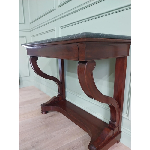 187 - Good quality French mahogany console table with marble top and single drawer in the frieze raised on... 