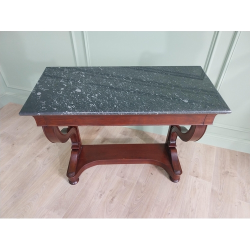 187 - Good quality French mahogany console table with marble top and single drawer in the frieze raised on... 