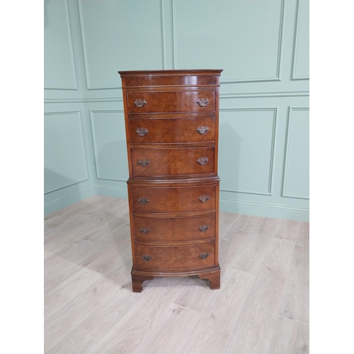 198 - Burr walnut bow fronted chest on chest with six drawers raised on bracket feet in the Georgian style... 