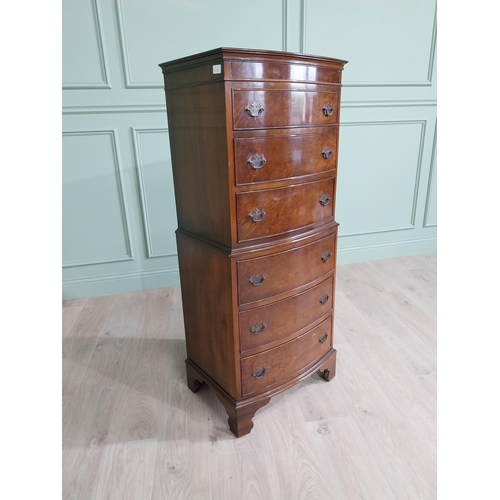 198 - Burr walnut bow fronted chest on chest with six drawers raised on bracket feet in the Georgian style... 