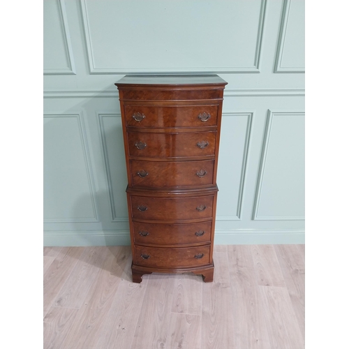 198 - Burr walnut bow fronted chest on chest with six drawers raised on bracket feet in the Georgian style... 