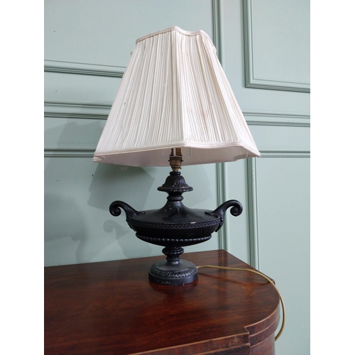 199 - Two early 20th C. table lamps in the form of urns with cloth shades {57 cm H x 36 cm Dia. AND 57 cm ... 