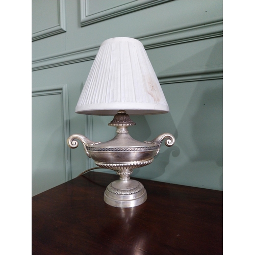 199 - Two early 20th C. table lamps in the form of urns with cloth shades {57 cm H x 36 cm Dia. AND 57 cm ... 