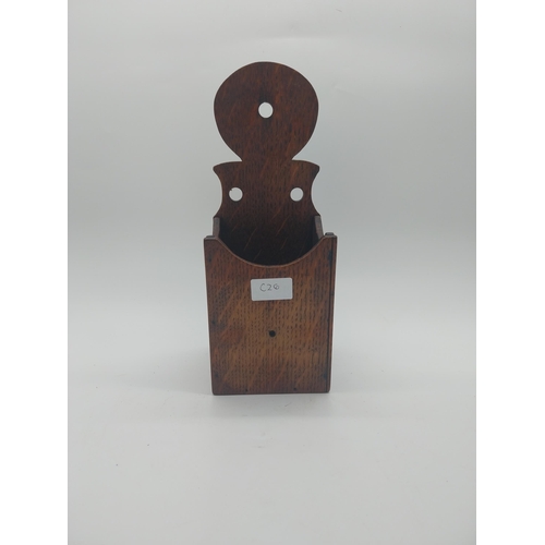 20 - 19th C. oak candle box {31 cm H x 12 cm W x 10 cm D}.