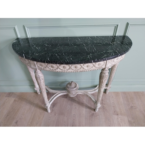 200 - Good quality early 20th C. Italian painted carved demi-lune console table with Verde Antico marble t... 