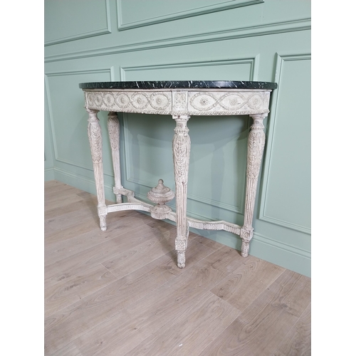 200 - Good quality early 20th C. Italian painted carved demi-lune console table with Verde Antico marble t... 