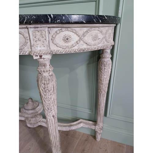 200 - Good quality early 20th C. Italian painted carved demi-lune console table with Verde Antico marble t... 