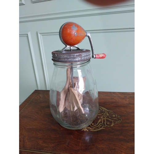 202 - Early 20th C. table top butter churn {36 cm H x 25 cm W x 20 cm D}.