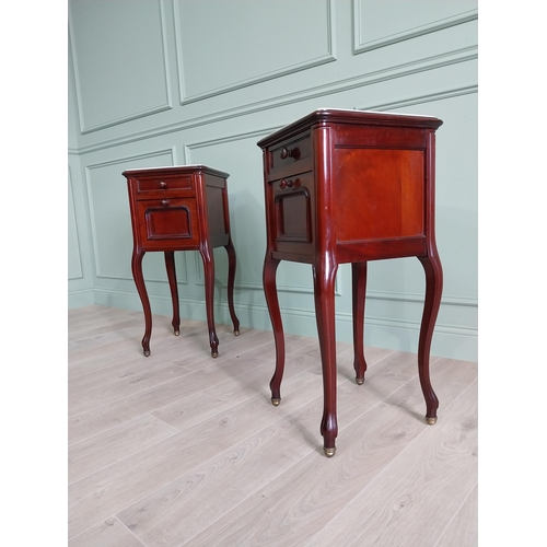 22 - Pair of good quality 19th C. French mahogany bedside lockers with inset marble tops raised on cabrio... 