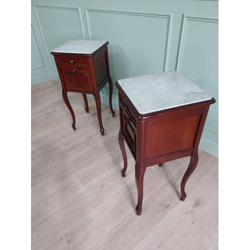 22 - Pair of good quality 19th C. French mahogany bedside lockers with inset marble tops raised on cabrio... 