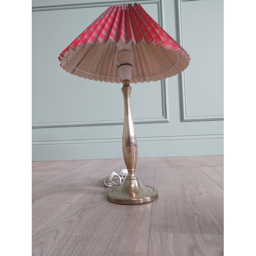 223 - Two vintage brass table lamps with shades {50 cm H x 31 cm Dia. AND 33 cm H x 19 cm Dia.}.