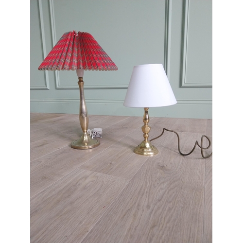 223 - Two vintage brass table lamps with shades {50 cm H x 31 cm Dia. AND 33 cm H x 19 cm Dia.}.