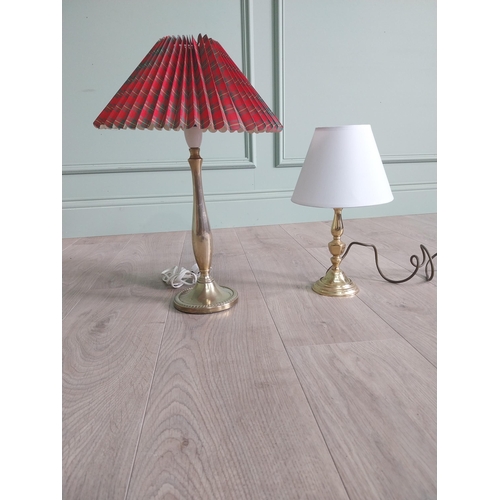 223 - Two vintage brass table lamps with shades {50 cm H x 31 cm Dia. AND 33 cm H x 19 cm Dia.}.