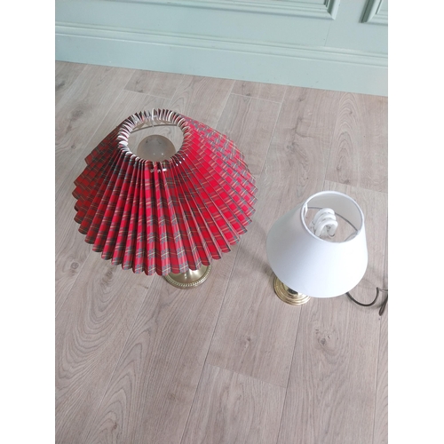 223 - Two vintage brass table lamps with shades {50 cm H x 31 cm Dia. AND 33 cm H x 19 cm Dia.}.