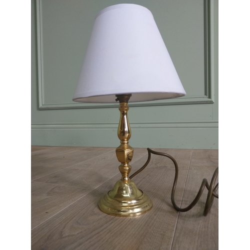 223 - Two vintage brass table lamps with shades {50 cm H x 31 cm Dia. AND 33 cm H x 19 cm Dia.}.