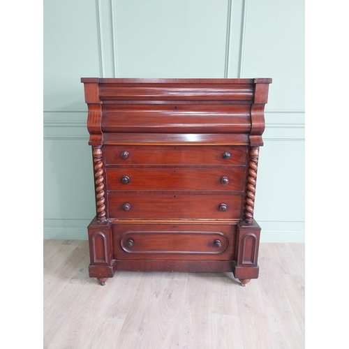 230 - 19th C. mahogany scotch chest of drawers raised on bun feet {150 cm H x 127 cm W x 57 cm D}.