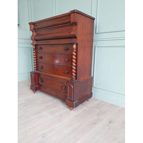 230 - 19th C. mahogany scotch chest of drawers raised on bun feet {150 cm H x 127 cm W x 57 cm D}.