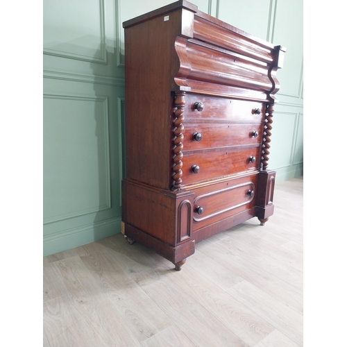 230 - 19th C. mahogany scotch chest of drawers raised on bun feet {150 cm H x 127 cm W x 57 cm D}.