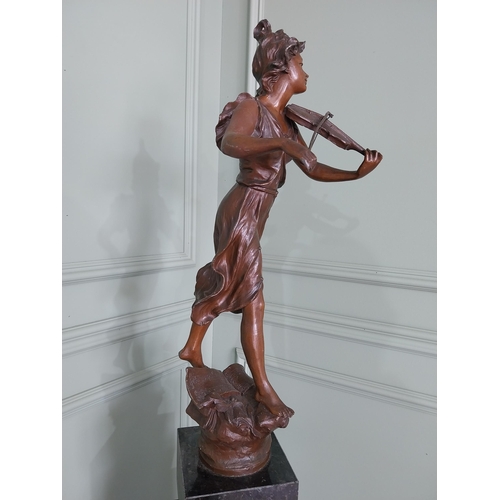 232 - Good quality French bronzed spelter statuette raised on marble pedestal {173 cm H x 23 cm W x 27 cm ... 