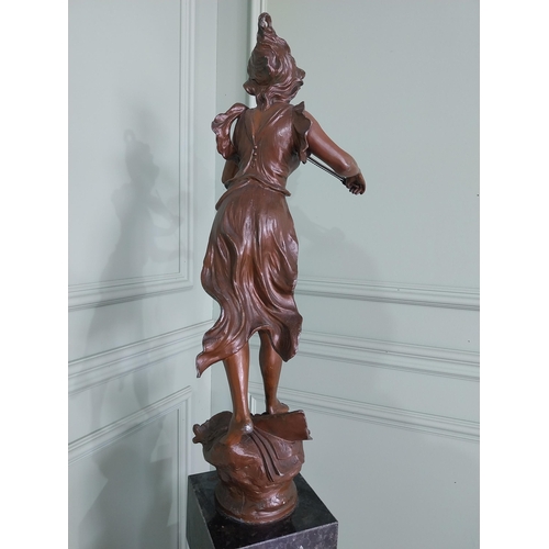 232 - Good quality French bronzed spelter statuette raised on marble pedestal {173 cm H x 23 cm W x 27 cm ... 