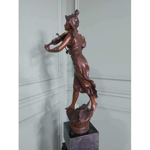 232 - Good quality French bronzed spelter statuette raised on marble pedestal {173 cm H x 23 cm W x 27 cm ... 