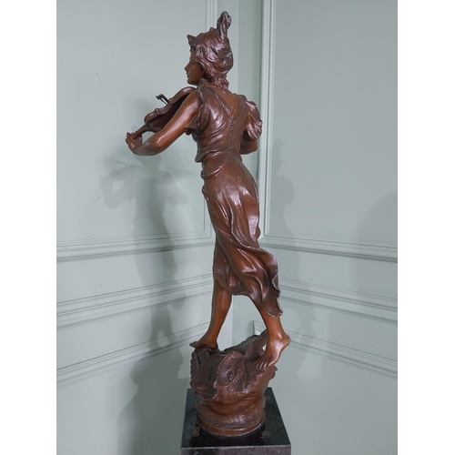 232 - Good quality French bronzed spelter statuette raised on marble pedestal {173 cm H x 23 cm W x 27 cm ... 