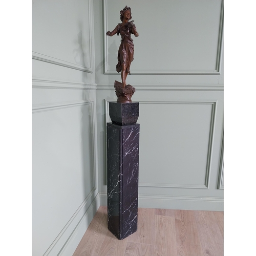 232 - Good quality French bronzed spelter statuette raised on marble pedestal {173 cm H x 23 cm W x 27 cm ... 