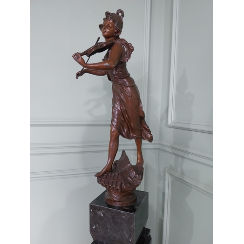 232 - Good quality French bronzed spelter statuette raised on marble pedestal {173 cm H x 23 cm W x 27 cm ... 