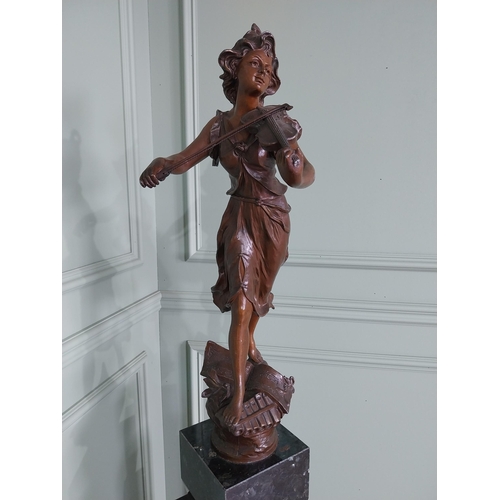 232 - Good quality French bronzed spelter statuette raised on marble pedestal {173 cm H x 23 cm W x 27 cm ... 