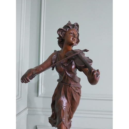 232 - Good quality French bronzed spelter statuette raised on marble pedestal {173 cm H x 23 cm W x 27 cm ... 