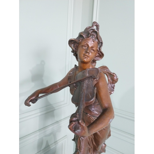 232 - Good quality French bronzed spelter statuette raised on marble pedestal {173 cm H x 23 cm W x 27 cm ... 