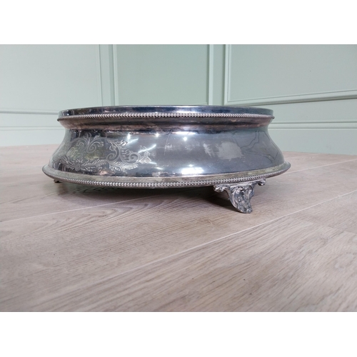 236 - Early 20th C. silver mirrored cake stand {14 cm H x 46 cm Dia.}.