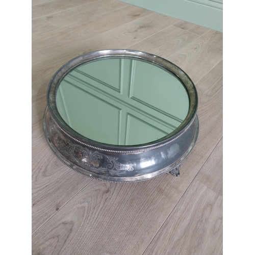 236 - Early 20th C. silver mirrored cake stand {14 cm H x 46 cm Dia.}.