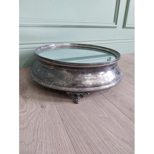 236 - Early 20th C. silver mirrored cake stand {14 cm H x 46 cm Dia.}.