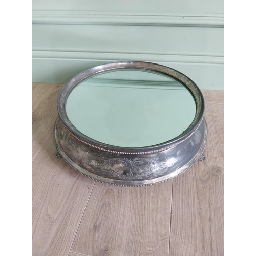 236 - Early 20th C. silver mirrored cake stand {14 cm H x 46 cm Dia.}.