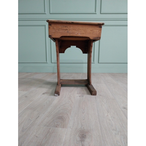 237 - Early 20th C. pitched pine school desk {82 cm H x 56 cm W x 46 cm D}.