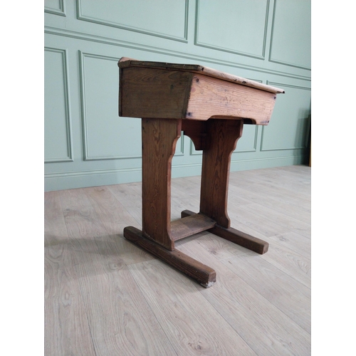 237 - Early 20th C. pitched pine school desk {82 cm H x 56 cm W x 46 cm D}.