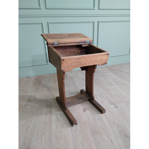 237 - Early 20th C. pitched pine school desk {82 cm H x 56 cm W x 46 cm D}.