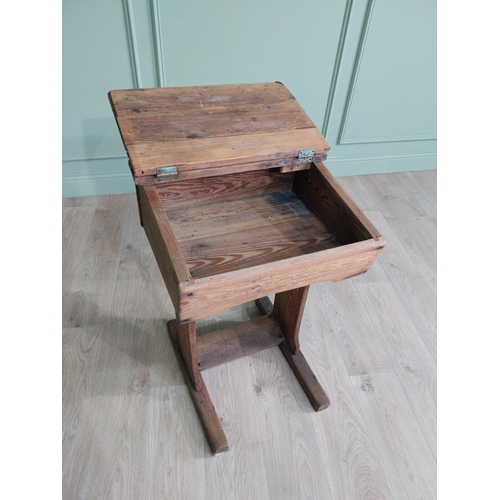 237 - Early 20th C. pitched pine school desk {82 cm H x 56 cm W x 46 cm D}.