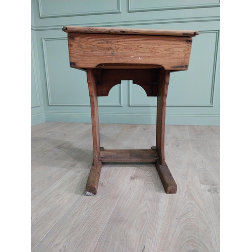 237 - Early 20th C. pitched pine school desk {82 cm H x 56 cm W x 46 cm D}.