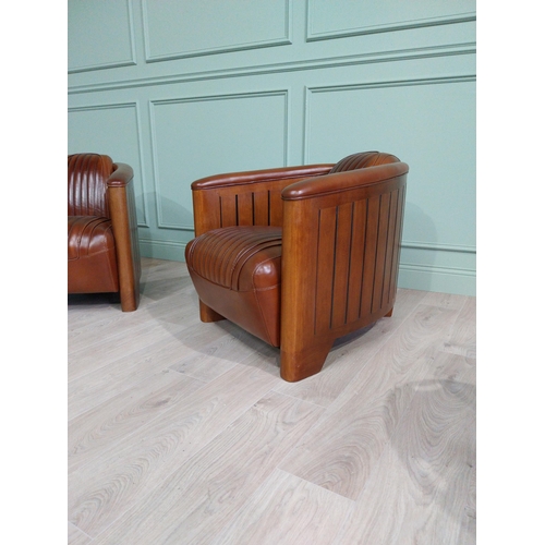 239 - Pair of exceptional quality hand dyed leather and cherrywood aviator armchairs in the Art Deco style... 