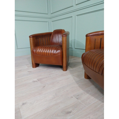 239 - Pair of exceptional quality hand dyed leather and cherrywood aviator armchairs in the Art Deco style... 
