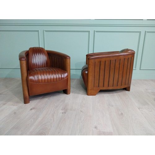 239 - Pair of exceptional quality hand dyed leather and cherrywood aviator armchairs in the Art Deco style... 