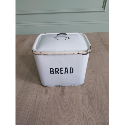 242 - Early 20th C. enamel bread bin {30 cm H x 31 cm W x 23 cm D}.