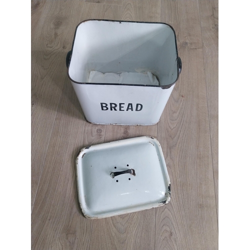 242 - Early 20th C. enamel bread bin {30 cm H x 31 cm W x 23 cm D}.